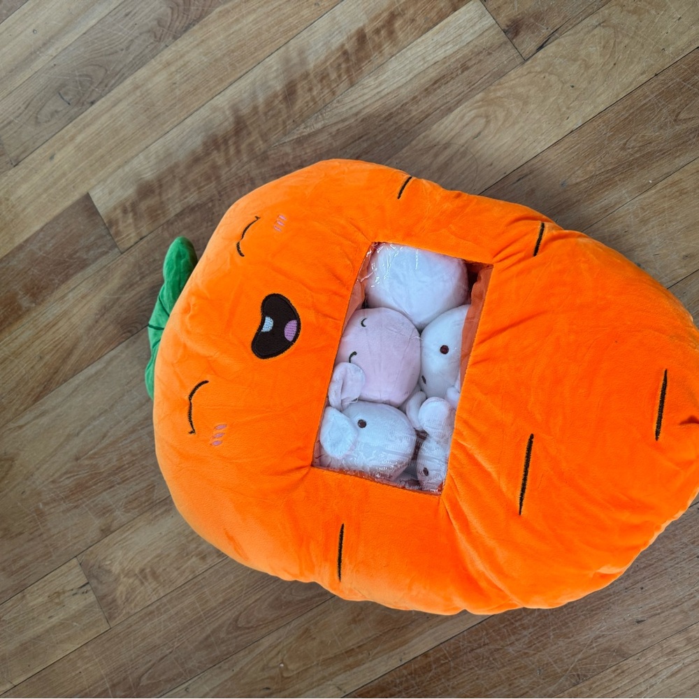 Plush Carrot Toy with Mini Stuffed bunnies